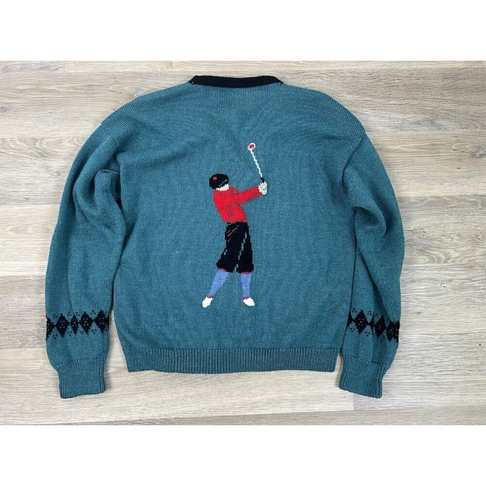 Golf Themed Knit Cardigan Sweater Men's Large Grandpa Button Up 90s Golfing - Picture 5 of 13